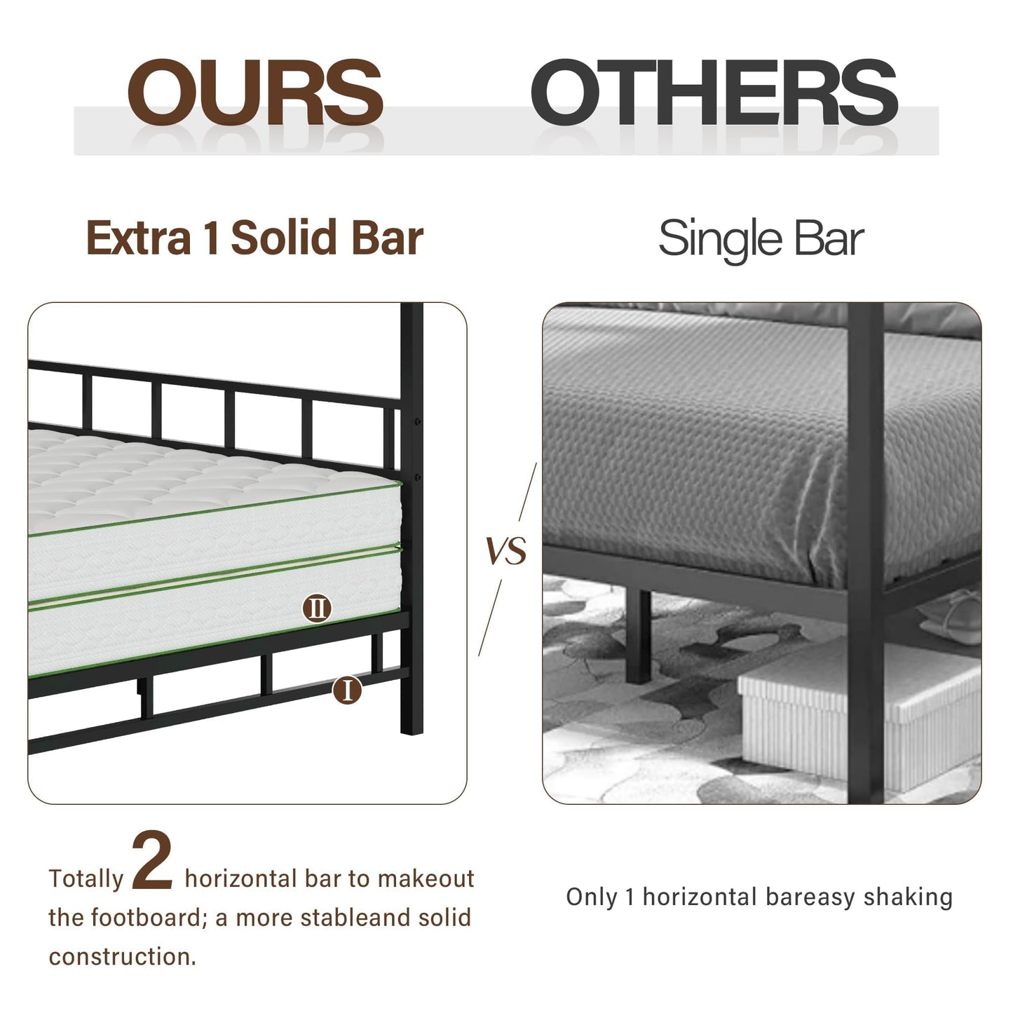 Canopy Bed Frame Full with Headboard and Footboard, Mattress Foundation Platform with Metal Slats Support, Underbed Storage Space, No Box Spring Needed, Easy Assembly, Black