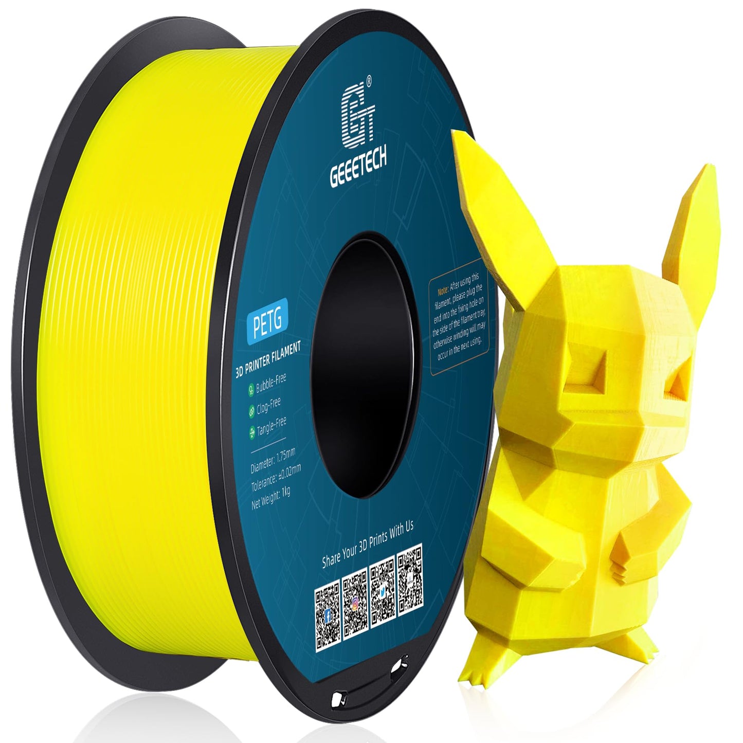 Geeetech PETG Filament 1.75mm Yellow, 1 KG (2.2lbs) Spool 3D Printer Filament, High-Toughness, 0.02mm Accuracy, Neatly Wound & M