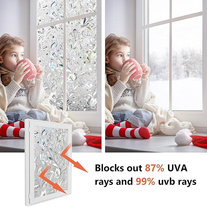 Kromapolis Window Film, Window Privacy Film, Window Vinyl Glass Covering, Stained Glass Decorative Film, Window Film Privacy Frosted Static Clings, Non-Adhesive, No-Glue (29.5 x 157.4inch)