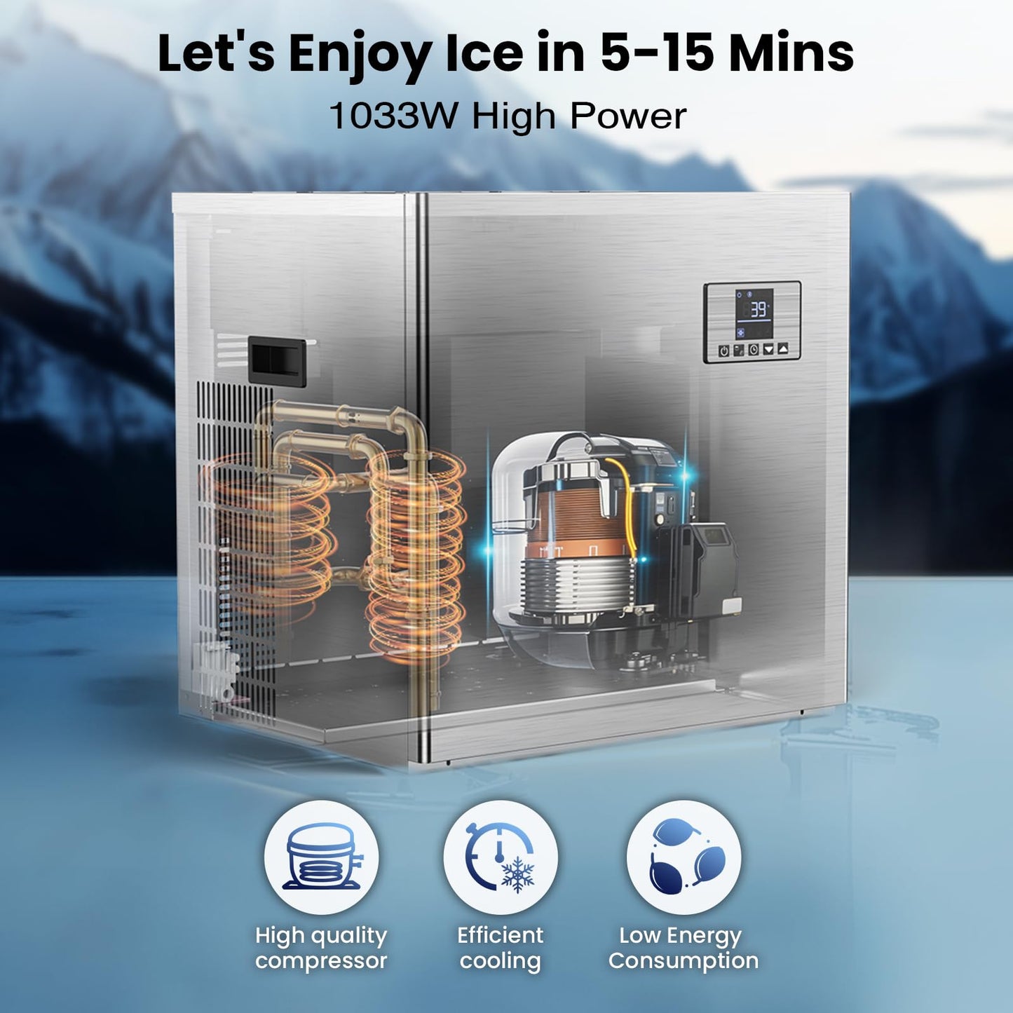 580 lbs/Day Commercial Ice Machine with 380 lbs Bin - Stainless Steel Industrial Commercial Ice Cube Maker w/Self-Cleaning & Timer for Bars, Restaurants