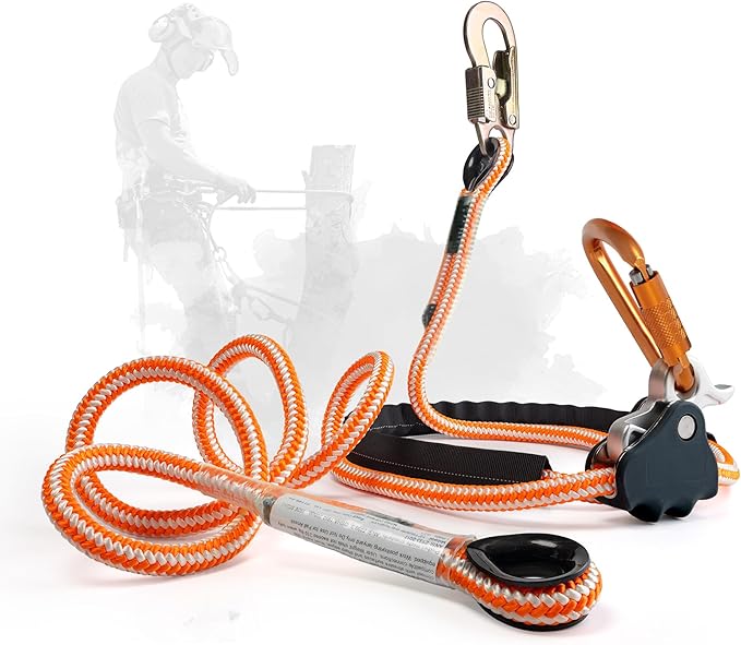 ProClimb Arborist Positioning Lanyard by Pelican Rope - 1/2 in x 8 ft Polyester Rope with Steel Snap Hook - Adjustable, Hi...