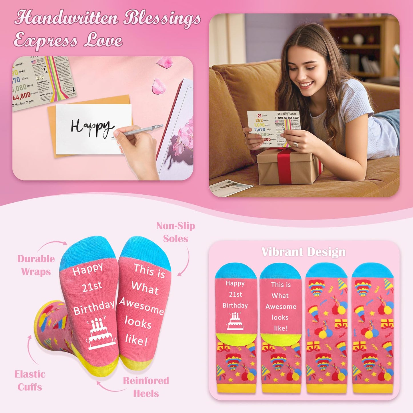 Unipinkart 21st Birthday Gifts for Her, Unique 21 Year Old Birthdays Gift for Women Bestie Sister Niece, Cool Happy 2004 Female Daughter Decorations Presents Basket Idea Glass Cup Sock