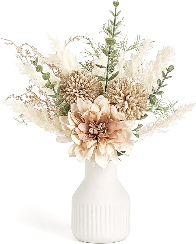 Mkono Small Artificial Flowers in Ceramic Vase 13.5" Centerpieces Coffee Table Decor, Silk Flower Arrangements for Home De...