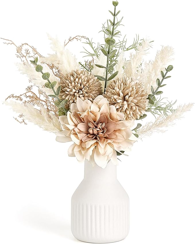 Mkono Small Artificial Flowers in Ceramic Vase 13.5" Centerpieces Coffee Table Decor, Silk Flower Arrangements for Home De...