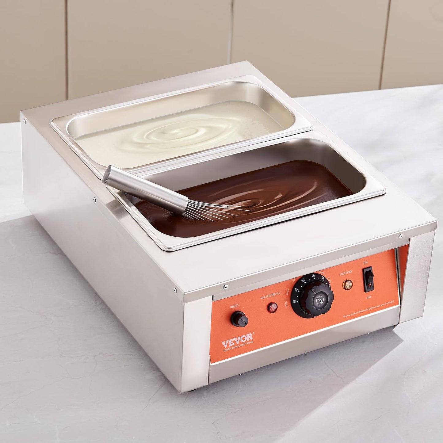 VEVOR Chocolate Tempering Machine, 17.6 Lbs 2 Tanks Chocolate Melting Pot Temp Control 86~185℉, 1500W Stainless Steel Electric Commercial Food Warmer for Chocolate/Milk/Cream Melting and Heating