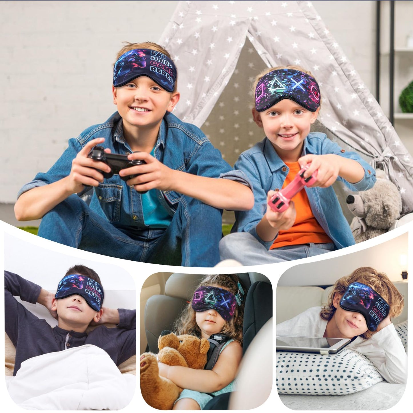2 Pcs Sleep Eye Mask, Guys Blackout Sleeping Mask for Kids Adult Children's Travel Eye Mask Eye Cover Blindfold for Game (2 Pcs Game Mask - Style 6)