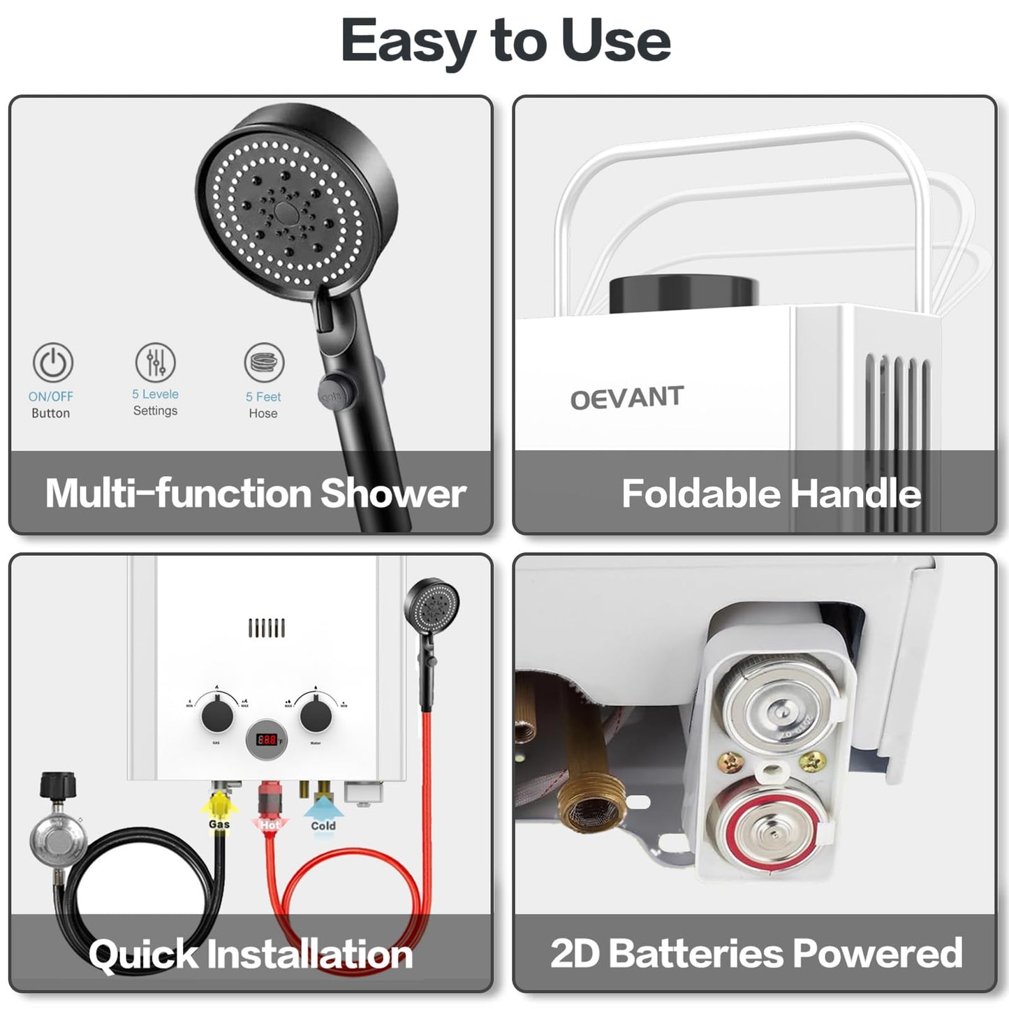 OEVANT Propane Water Heater, 1.58GPM 6L Portable Tankless Water Heater with Handle & Overheating Protection, Propane Gas, Instant Hot Water for RV Camping, Outdoor Shower (WHITE)