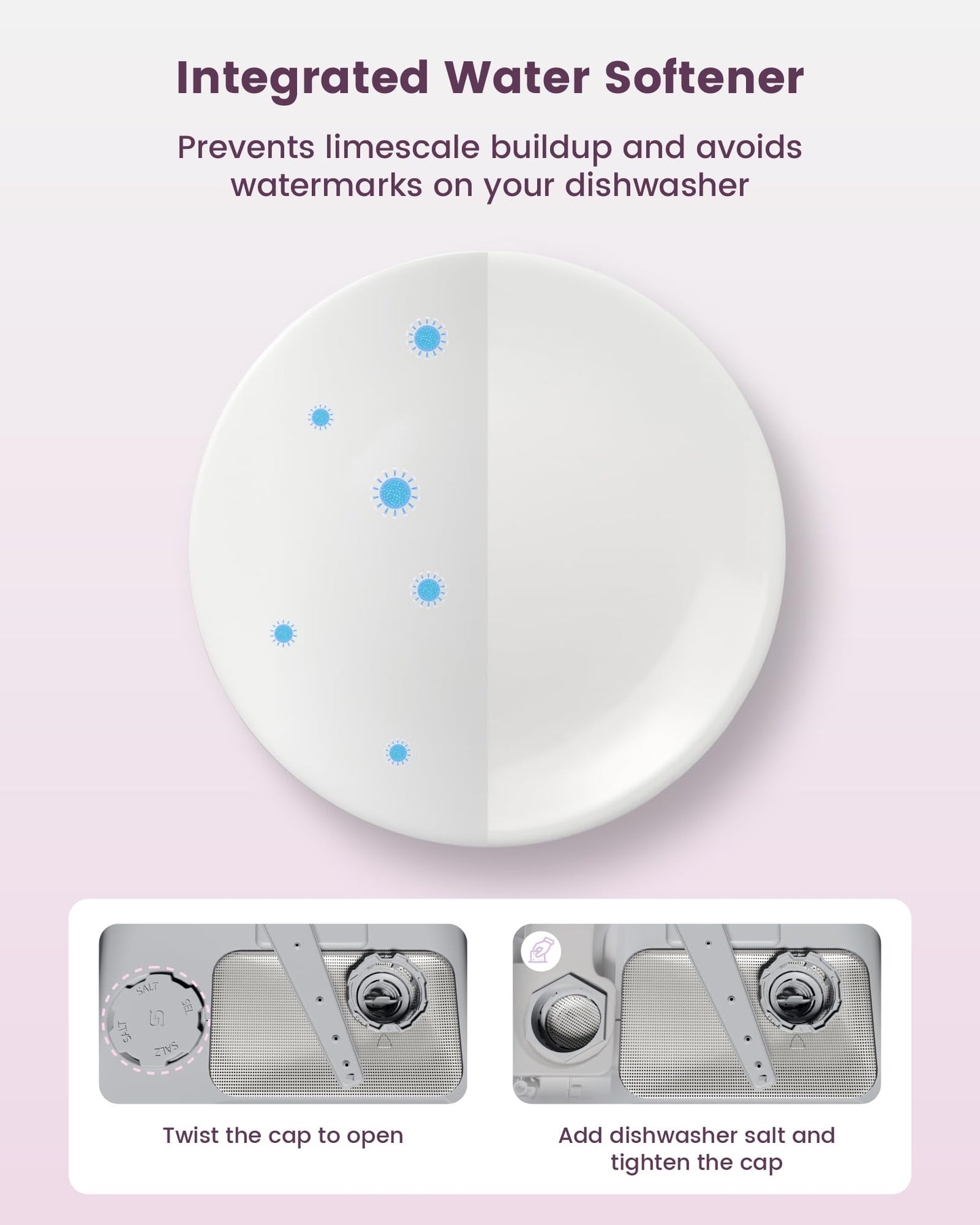 HAVA Countertop Dishwasher with Water Softener and Enhanced Energy Efficiency, Portable Dishwasher with 8 Wash Programs, Child Lock & Delayed Start Function, No Installation Needed - Misty Lilac