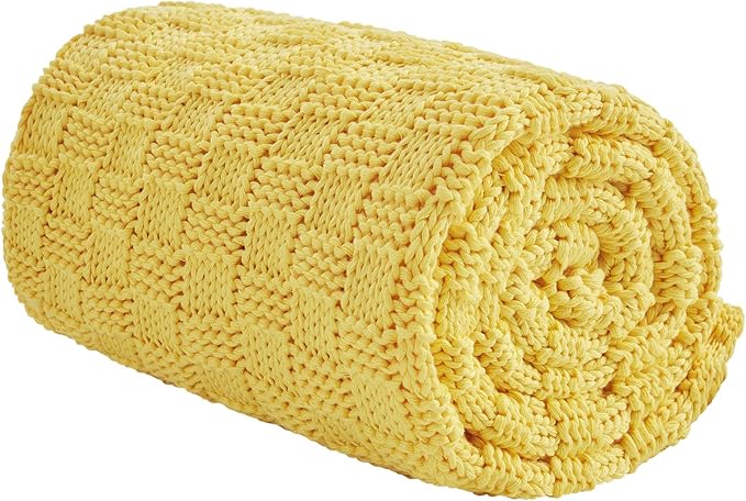 Knitted Weighted Blanket for Adult, No Beads Heavy Blanket 60” x 80'' 20lbs, Breathable Chunky Knit Blanket, Cooling Weighted Blanket for Hot Sleepers, Christmas Home Decor (Yellow)