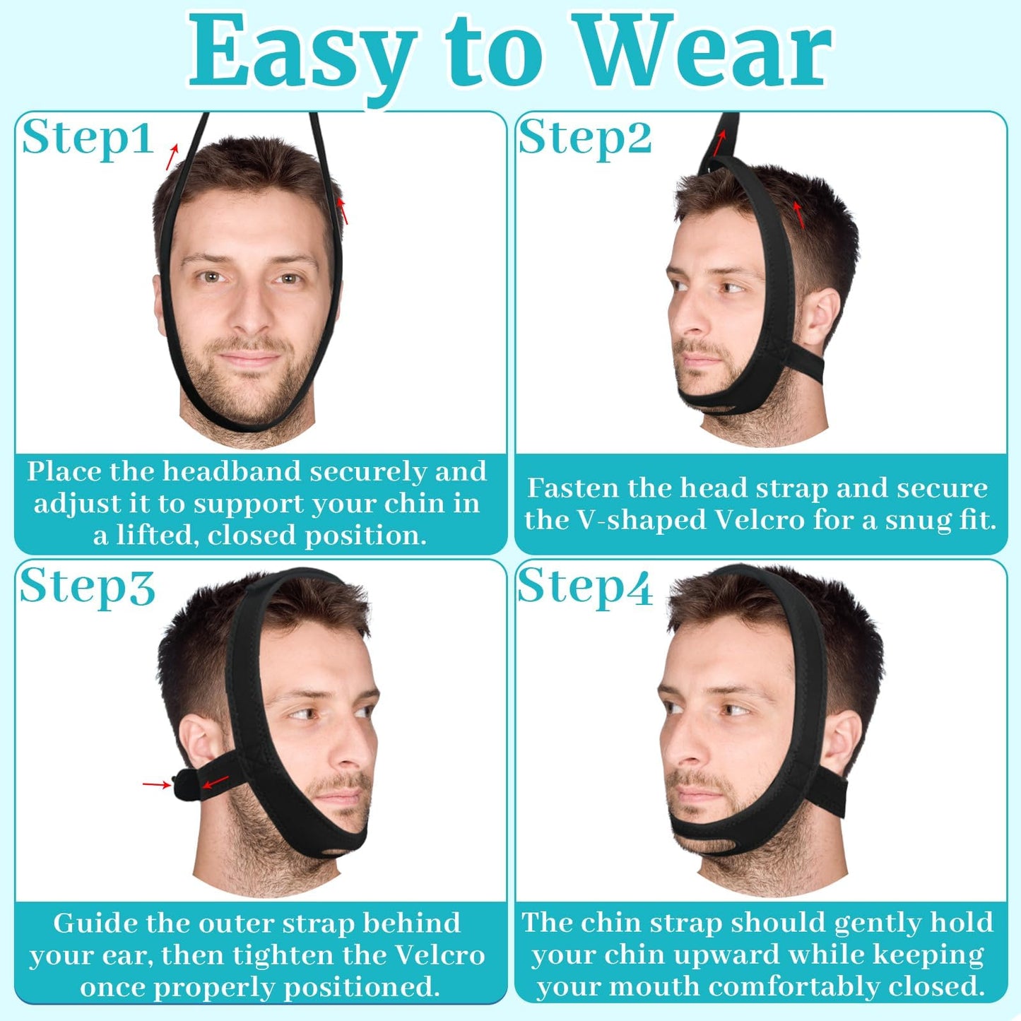Anti Snoring Chin Strap for Sleeping, Adjustable Jaw Support Strap to Keep Mouth Closed, Stops Snoring Dry Mouth for Men Women, 2 Pack Comfort Fit Nighttime Sleeping Aid Snoring Solution