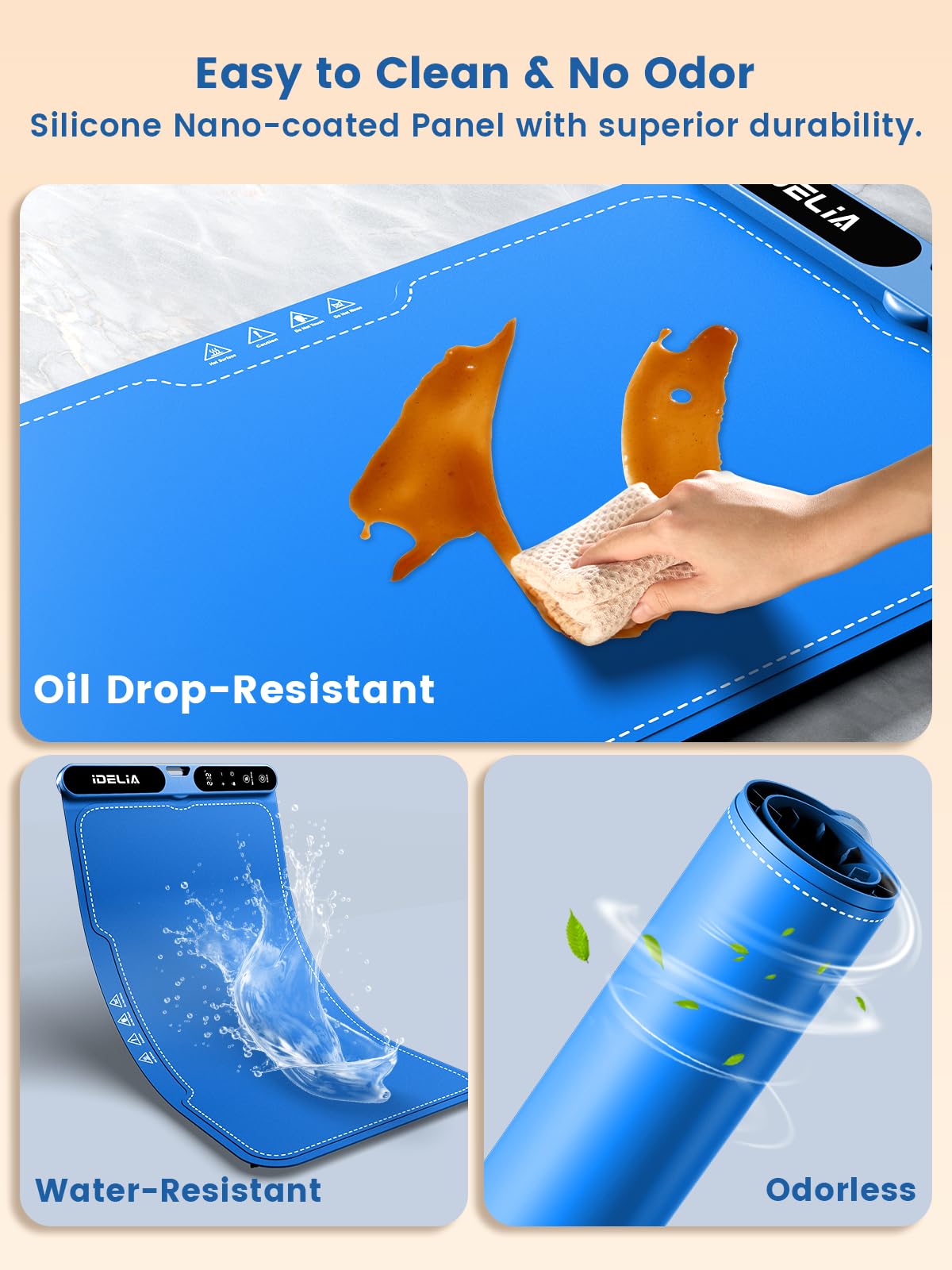Food Warming Mat Electric Heating - Portable Silicone Warming Tray with 7 Temperature Settings and 8 Hours Timer for Party Buffet Home Travel Kitchen (23.6"x15",Blue)