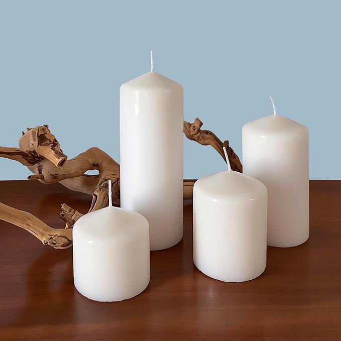 Stonebriar 3 Pack Tall 3 x 3 Inch 18 Hour Long Burning Unscented White Wax Pillar Candles