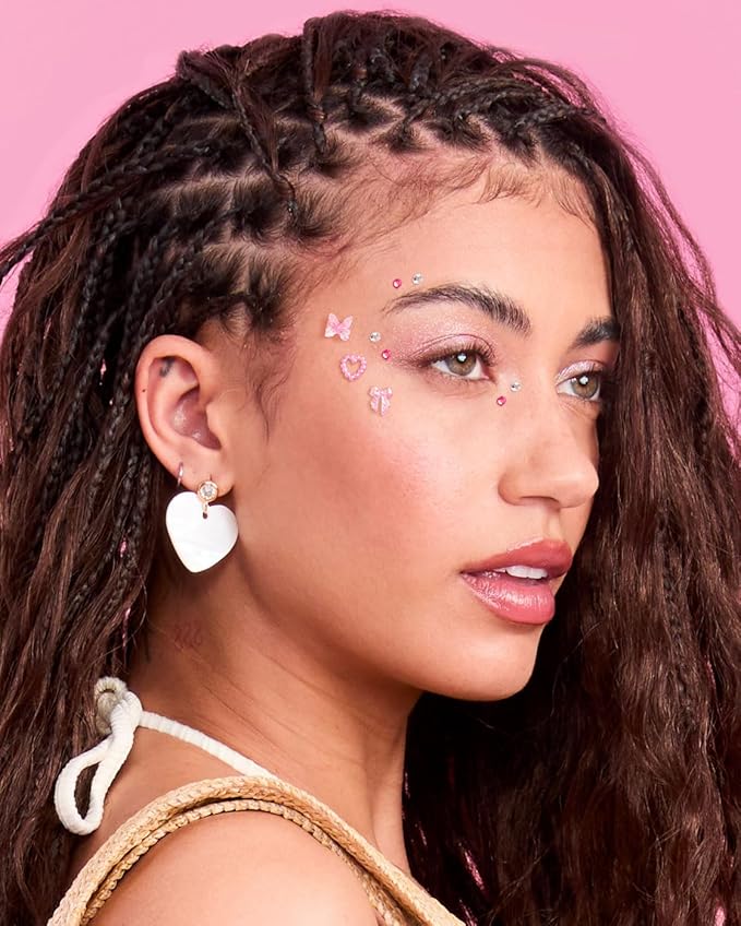 xo, Fetti Bow + Heart Face Eye Gems - 89 pcs. | Cute Bachelorette Face Stickers, Birthday Rhinestone Accessory, Concert Party Decorations, Rave Supplies