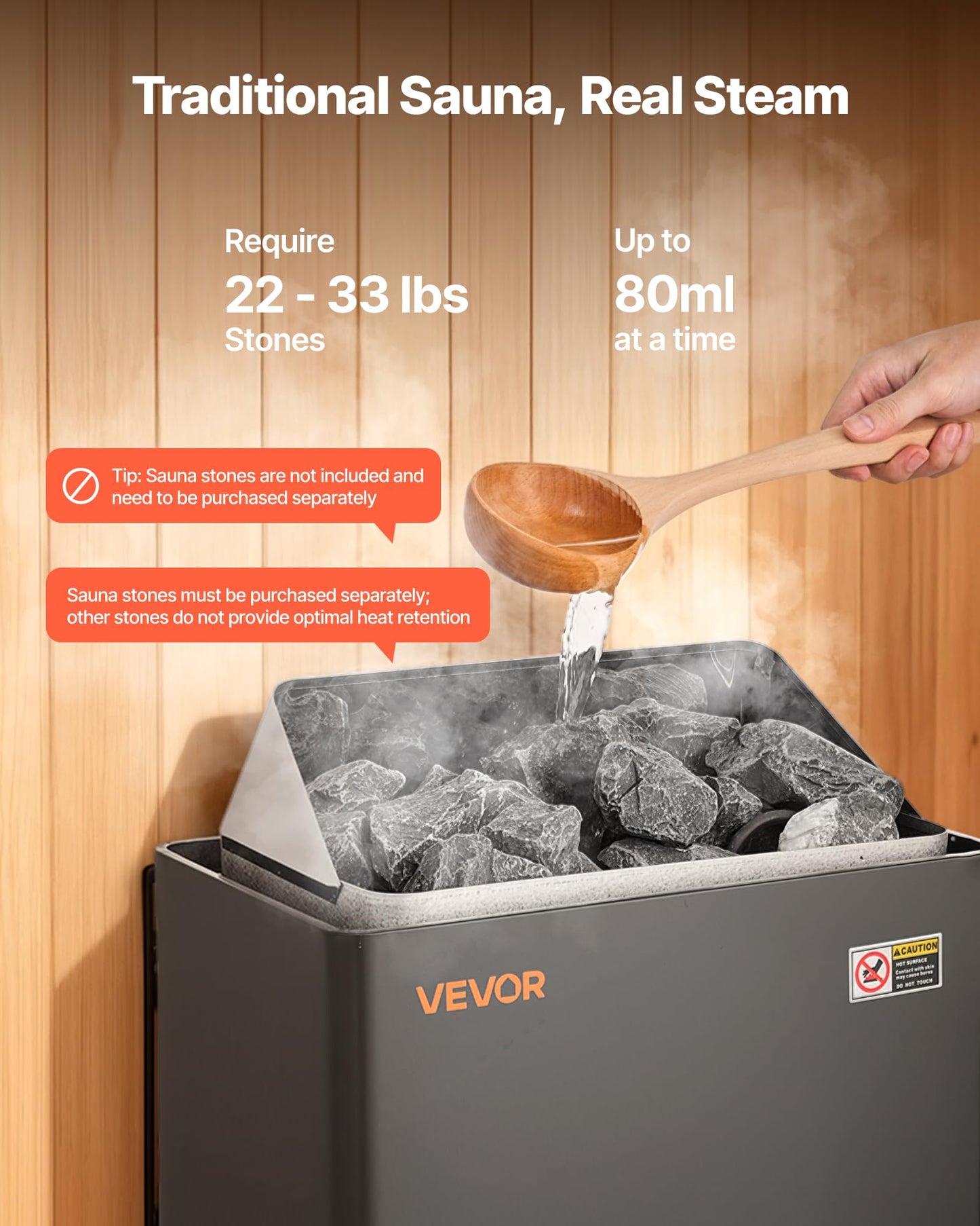 VEVOR Sauna Heater, 2KW AC 120V Electric Sauna Stove, Dry Steam Bath Saunas Stove with Pre-Drilled Bracket, Fit 52.9 to 88.2 CU.FT Saunas Rooms, Steam Bath Stoves for Home, Commercial, Leisure Venues
