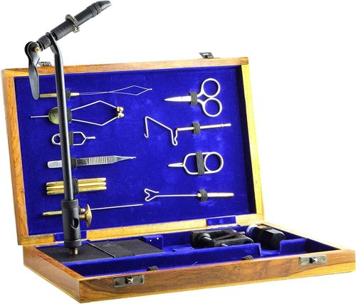 KB Tool Fly Tying Kit 12 Tools in Real Real Wooden Box & Material for Tying 48 Flies from Instruction on DVD for 6 Basic Easy Flies Pattern. - Great Gift 798+118M