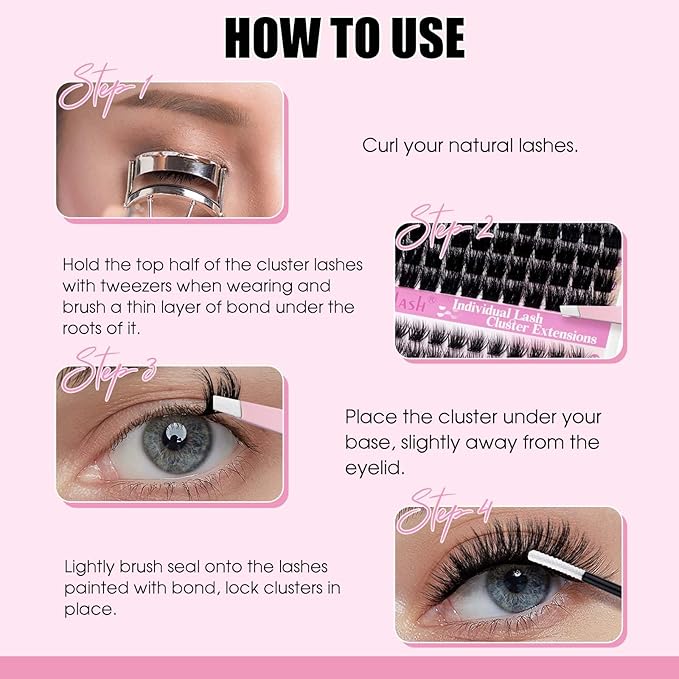 FADLASH Lash Extension Kit Lash Clusters Kit 10-18mm Eyelash Cluster Lashes with Lash Bond and Seal Lash Tweezers DIY at Home (KLS240+KLS253-07D-10-18 Kit)