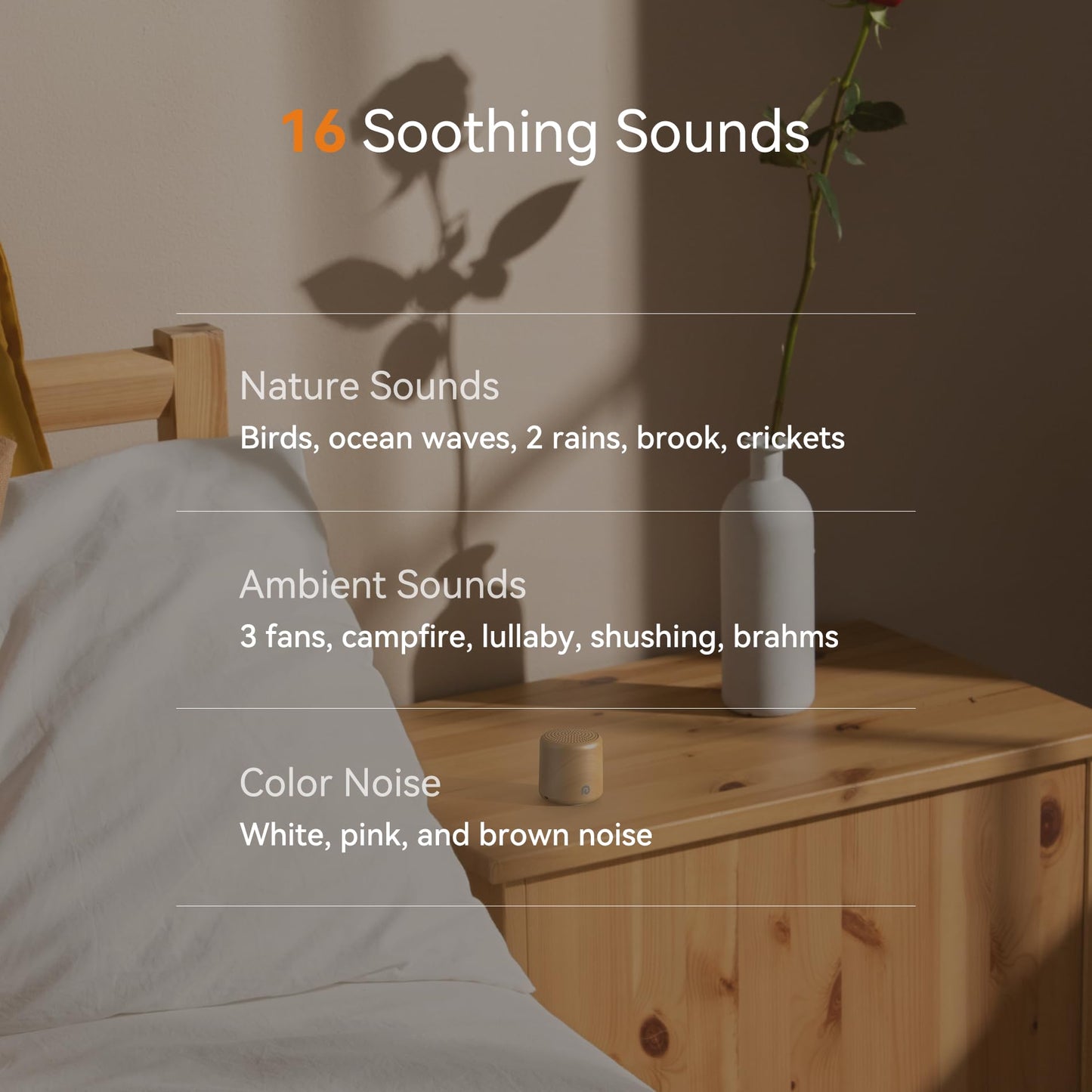 Dreamegg Sound Machine for Baby&Adults - Travel Sound Machine for Sleep, Features Powerful Battery, Egg-Sized, 16 Soothing Sounds, Timer, Sound Machine for Baby Adults Office Privacy Home Gift, Wood