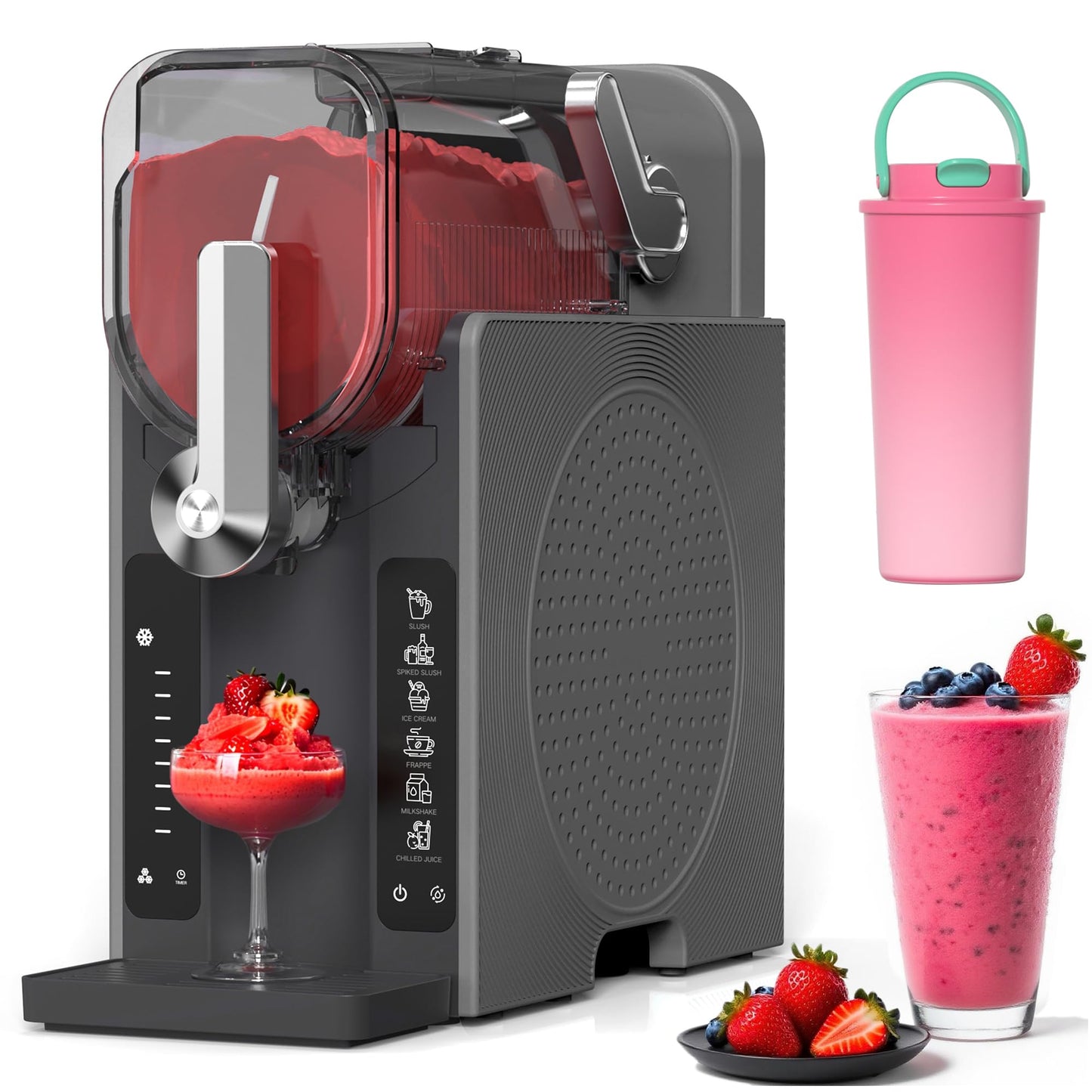 WIZAURA Slushie Machine, Slushy for Home No Ice Need, Soft Serve Ice Cream Maker & Margarita Machine, Auto-Cleaning, 6 Presets for Milkshakes, Frappés, Frozen Drink and More, Black, 1 Insulated Cup