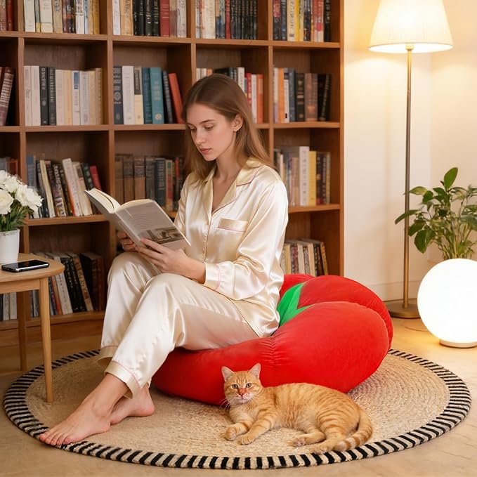 Extra Large Tomato Floor Cushion Pillow – Plush Floor Cushion for Sitting & Activities, for Reading, Gaming, Meditation & Home Decor – Cute Round Plush Chair Cushion.65cm/25.6Inch