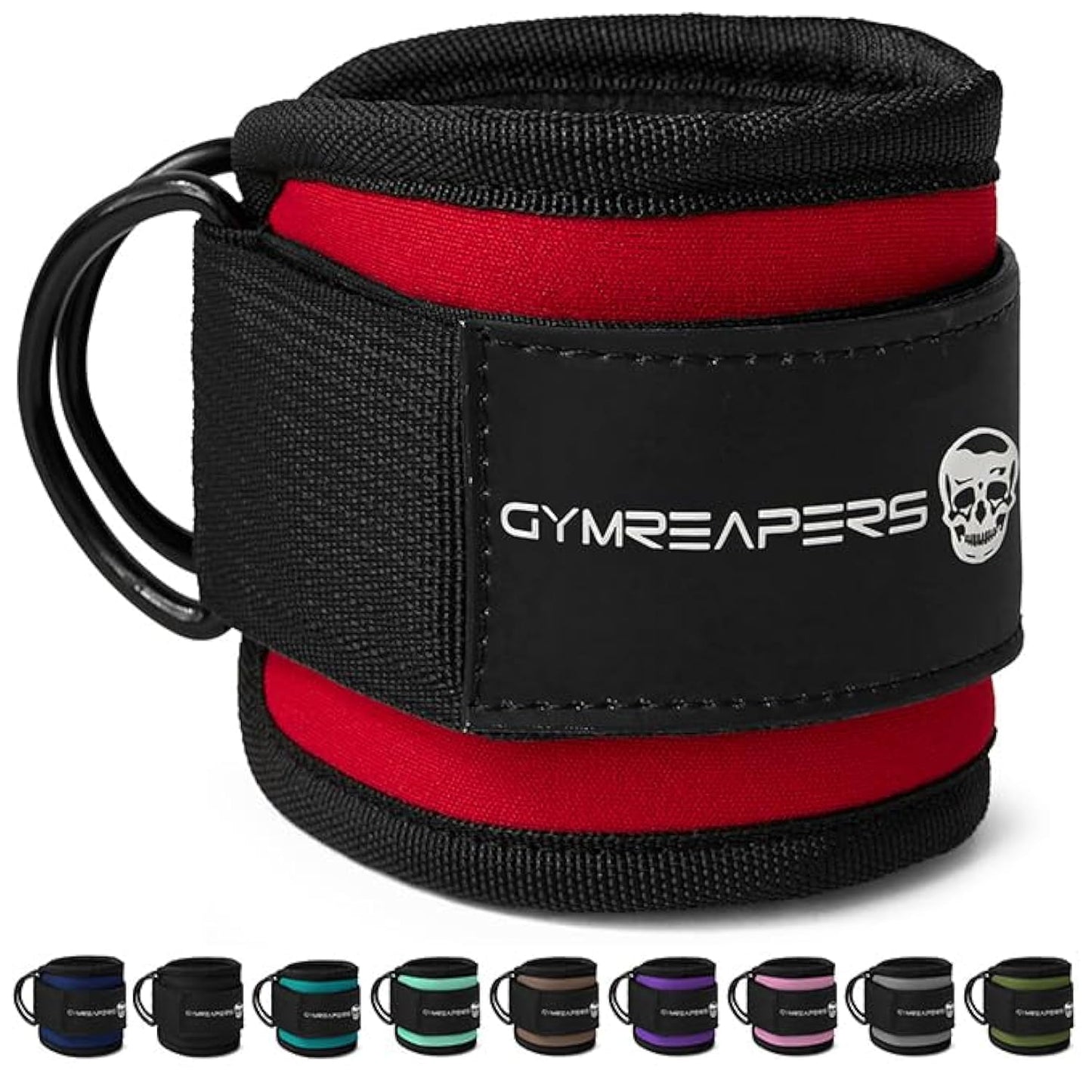 Gymreapers Ankle Strap (Single) For Cable Machine Kickbacks, Glute Workouts, Lower Body Exercises - Adjustable Leg Strap with Neoprene Padding (Red, Single)