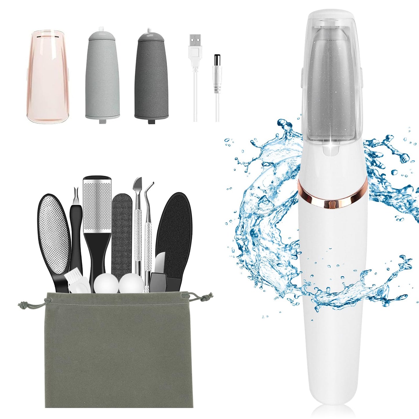 Electric Callus Removers for Feet, Haootadiy Electric Foot Callus Remover Pedicure Kits Rechargeable with12 in 1, Removes Dry Sk