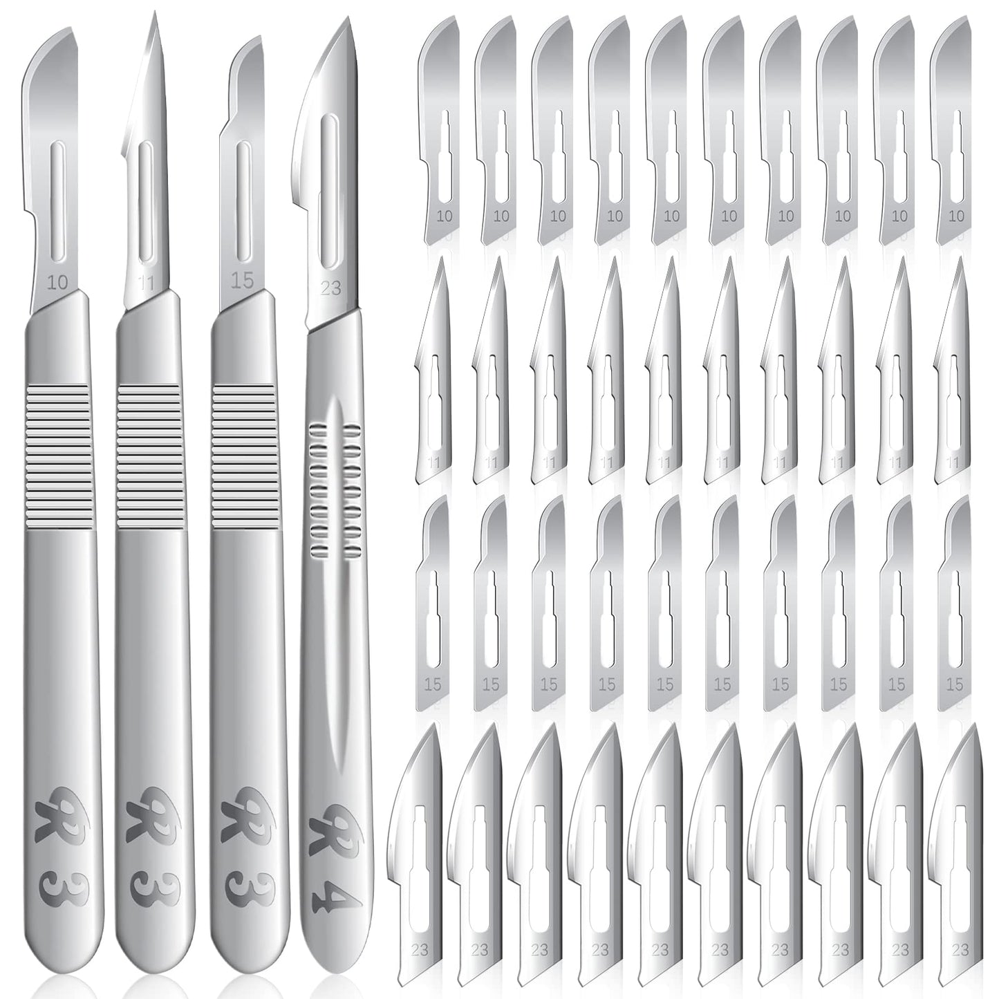 80 PCS Scalpel Blades #10#11#15#23 Scalpels Surgical with 4PCS Handle & Storage Box,Individually Wrapped High Carbon Steel Blades for Sculpting, Cutting,Crafts & More
