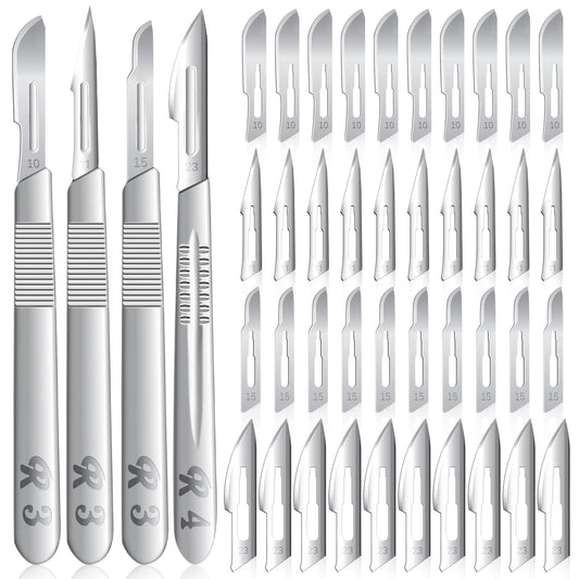 80 PCS Scalpel Blades #10#11#15#23 Scalpels Surgical with 4PCS Handle & Storage Box,Individually Wrapped High Carbon Steel Blades for Sculpting, Cutting,Crafts & More