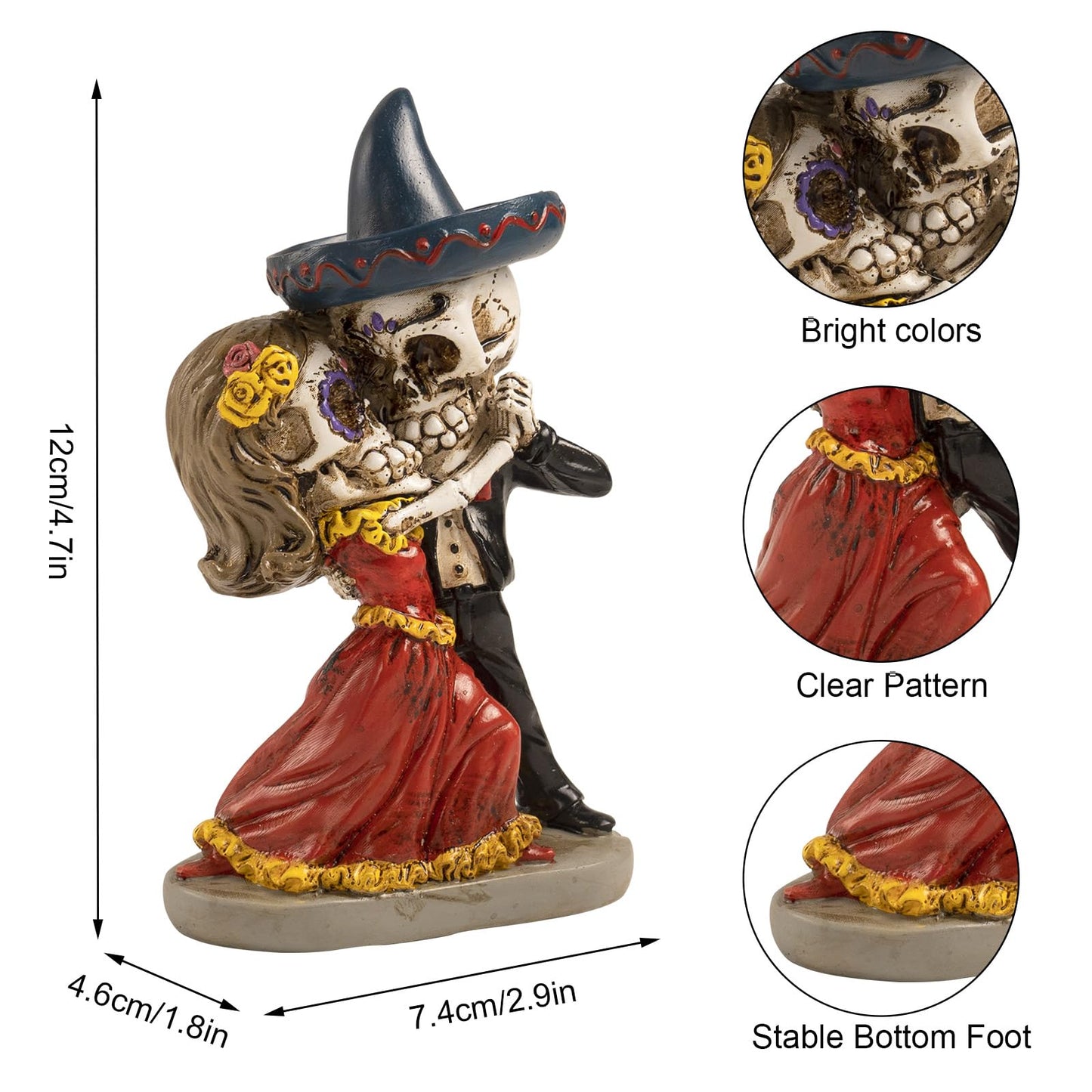 caiydramy Day of The Dead Figurines, 4.7"H Resin Dia De Los Muertos Couple Skeleton Statue Gifts Ofrenda Altar Decorations Home, Mexican Sugar Skulls Halloween Indoor Table Top Desk Tiered Tray Decor