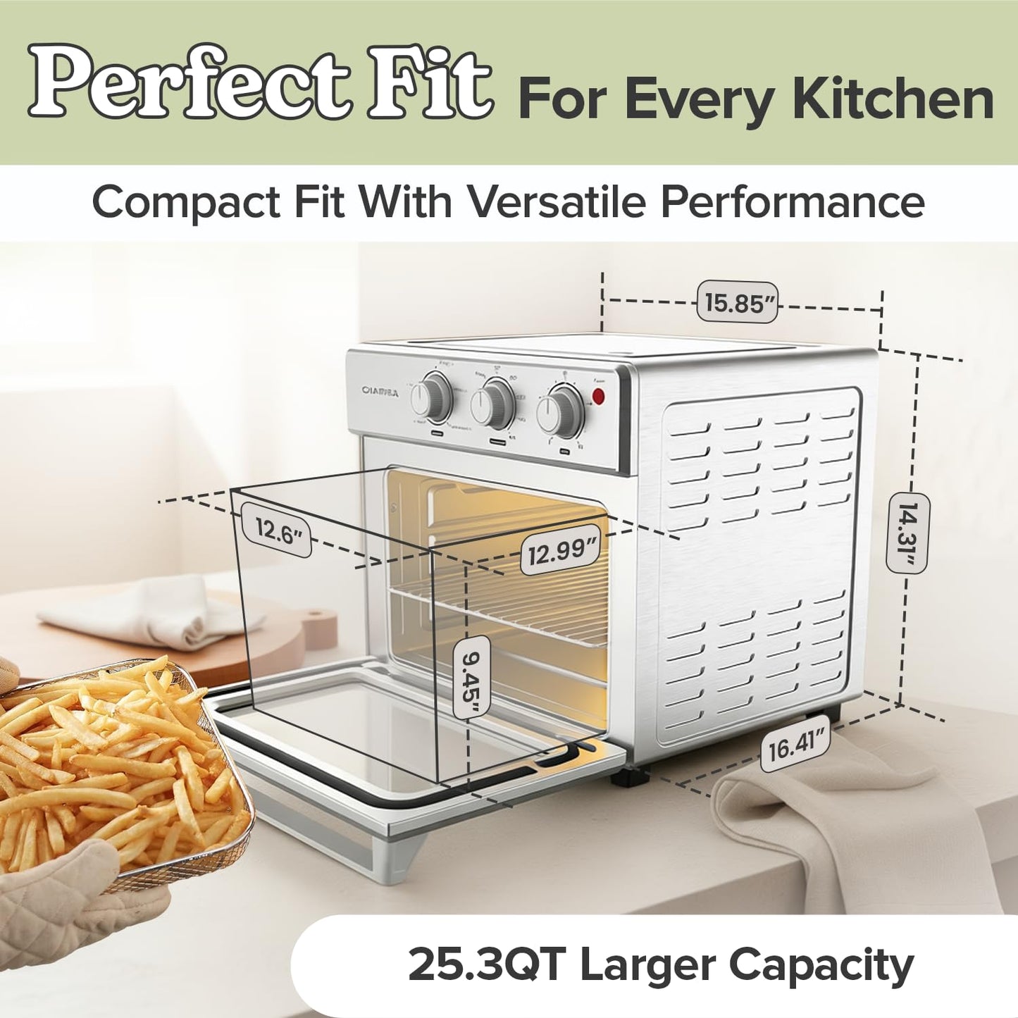 CIARRA CATOSMC01 Oil-Less Countertop Convection Oven, 6-in-1 Compact Air Fryer & Convection Toaster Oven with Rapid Heat & Adjustable Temp & Timer, Kitchen Essentials for Pizza & Rotisserie Chicken