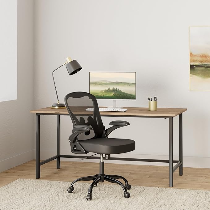 Winrise Office Chair Desk Chair, Ergonomic Mesh Computer Chair Home Office Desk Chairs, Swivel Task Chair Mid Back Breathable Rolling Chair with Adjustable Lumbar Support Flip Up Armrest (Black)