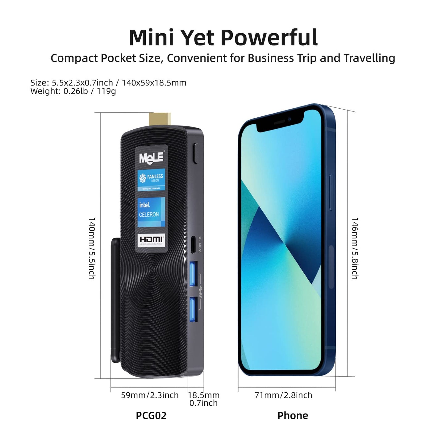 Mele Fanless Mini Pc Stick Pcg02 Windows 11 Home N4000 4Gb Ram 128Gb Iot Industrial Desktop Computer Support Windows 10 11 Linux