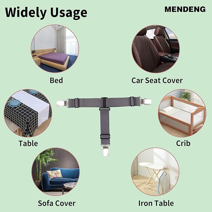 MENDENG Bed Sheet Holder Garters Bed Suspenders Sheet Stays Sheet Clips for Bedding Bed Clips for Sheets Grey Sheet Suspenders Queen 4P