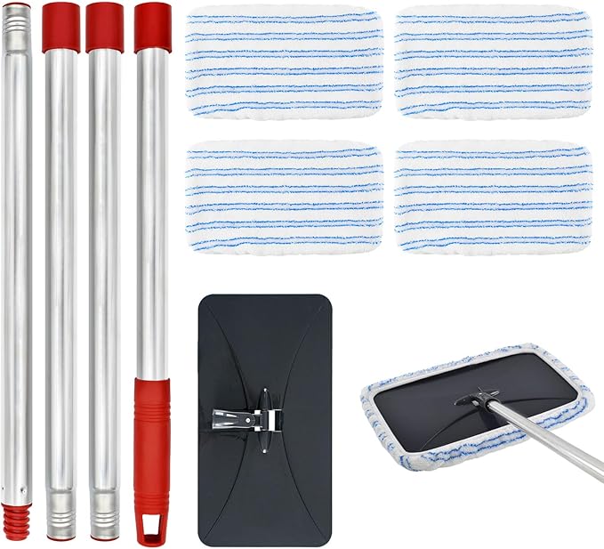Microfiber Flat Mops for Floor Cleaning,Dust Mop for Hardwood Floors,Flat Mop Set with 4 Mops Pads and 58"Stainless Steel Handle for OCedar Hardwood Floor'N More Microfiber Mop,Use to Wet&Dry Cleaning