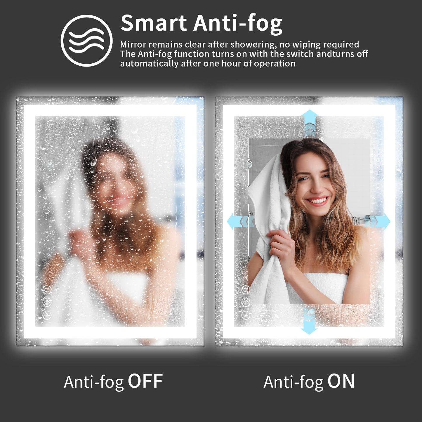 Koonmi 40"x32" LED Mirror for Bathroom, 90CRI Anti-Fog Vanity Mirror with Front and Backlight, Shatter-Proof Wall Mirror with Light, Easy Install Lighted Mirror for Modern Bathroom (IP65)