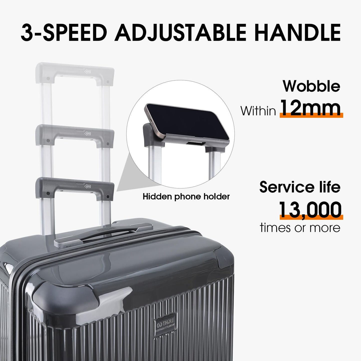 LIGHTGO Ultra-Lightweight PC+ABS Suitcase with TSA Lock & Quiet 360°Wheels, 20/26/30 Inch Expandable Luggage, Smart Organizer with Magical Divider & Waterproof Zone(20inch Carbon Grey)