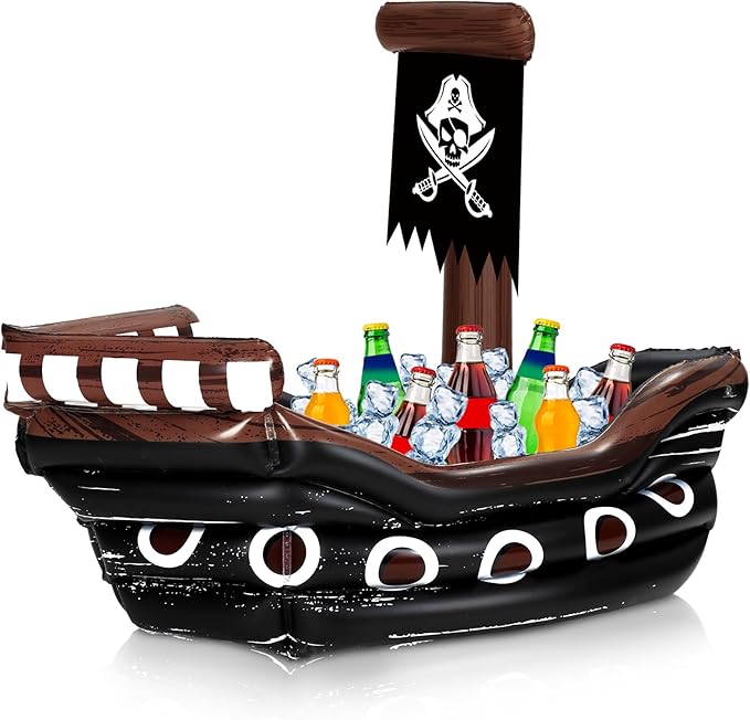 Zhanmai Inflatable Pirate Ship Drink Cooler Inflatable Serving Bar Food Container for Summer Carniva Mardi Gras Pirate Bir...