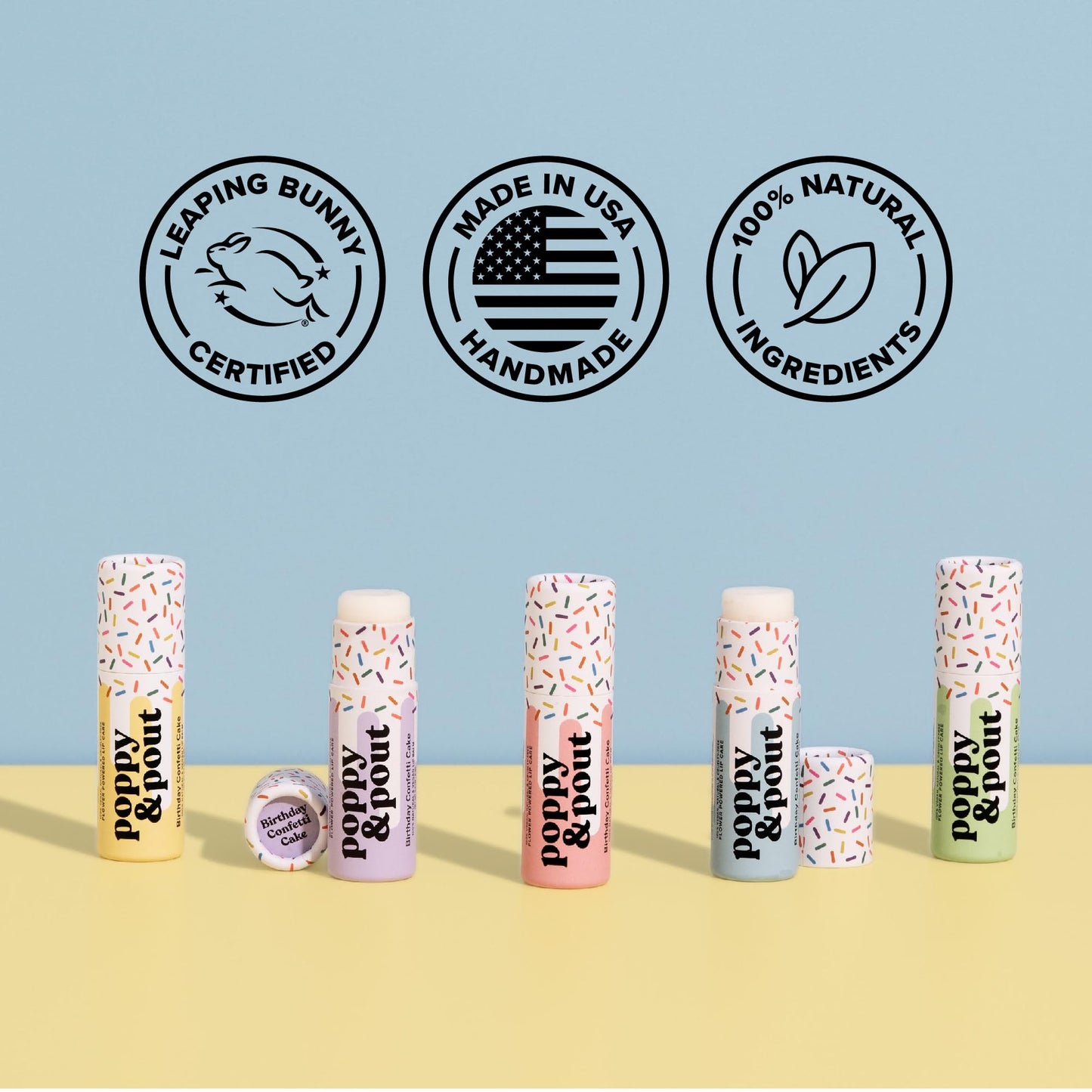 Poppy & Pout Birthday Cake Jumbo Lip Balm | All Natural Lip Balms & Moisturizers | Hydrates with Beeswax, Vitamin E, Organic Coc