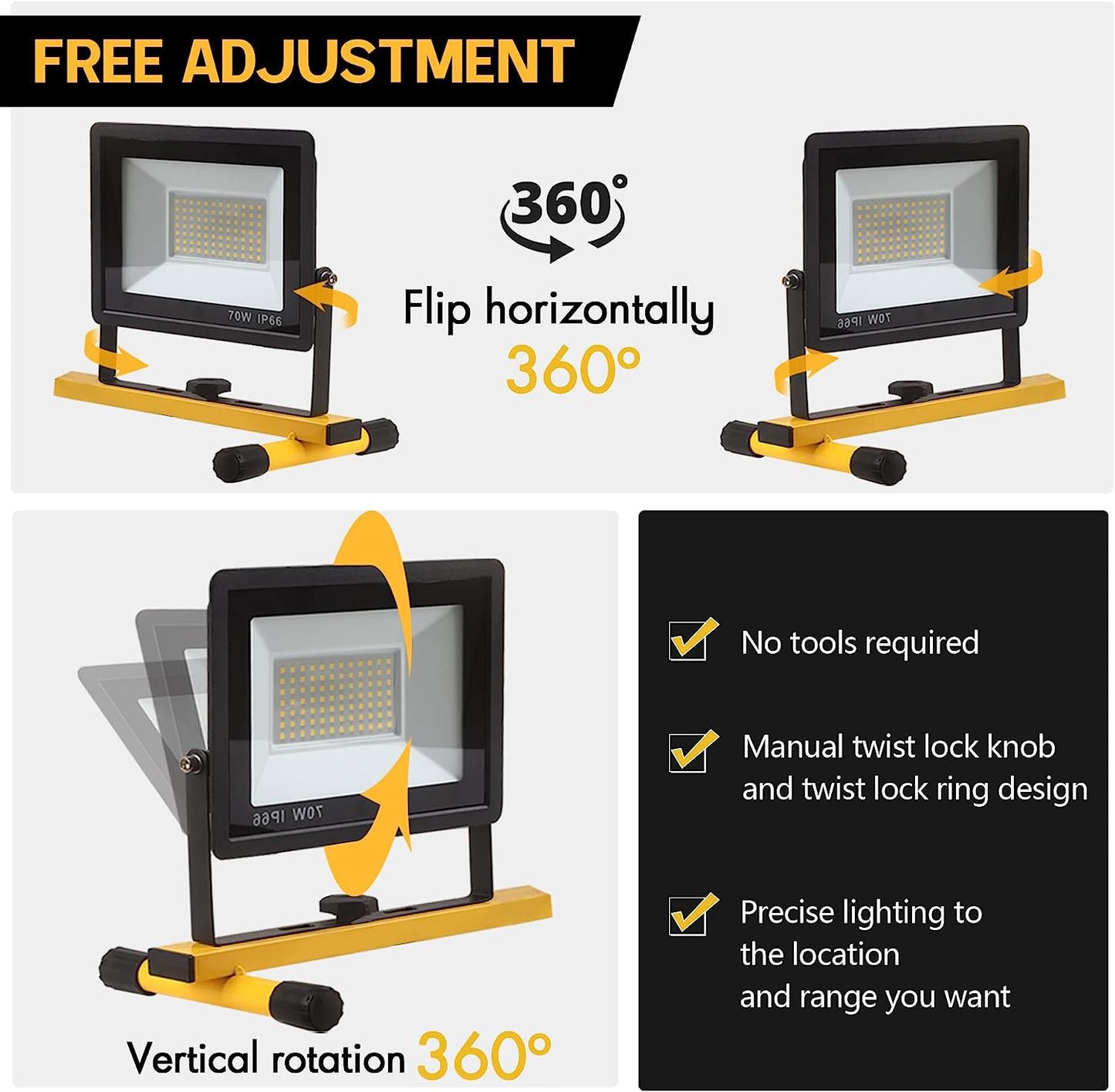 22000 Lumen Work Lights with Stand, 2 Adjustable Head LED Work Light, with Adjustable and Foldable Tripod Stand, Waterproof Lamp with Individual Switch with 6500 Kelvin Color Temperature