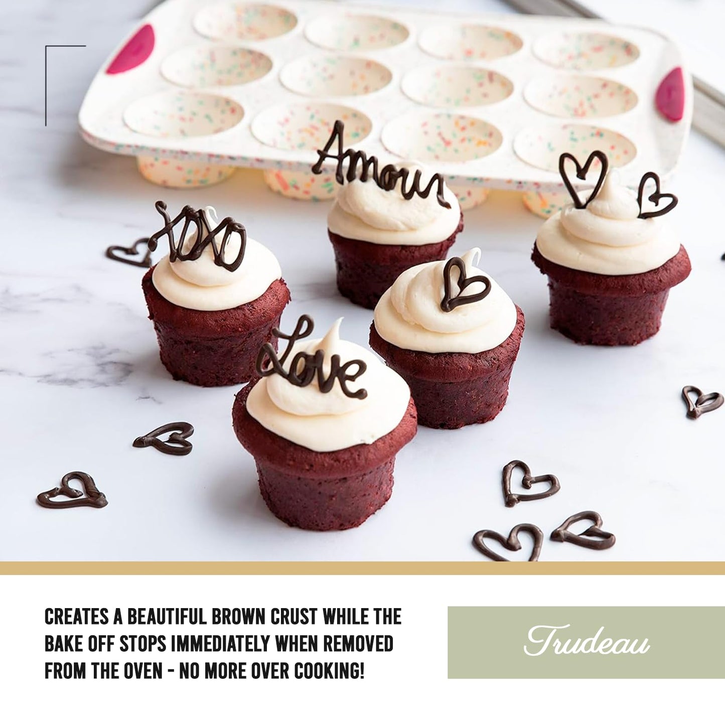 Trudeau Structured Silicone Muffin Pan, 12 Cup, Confetti/Fuschia