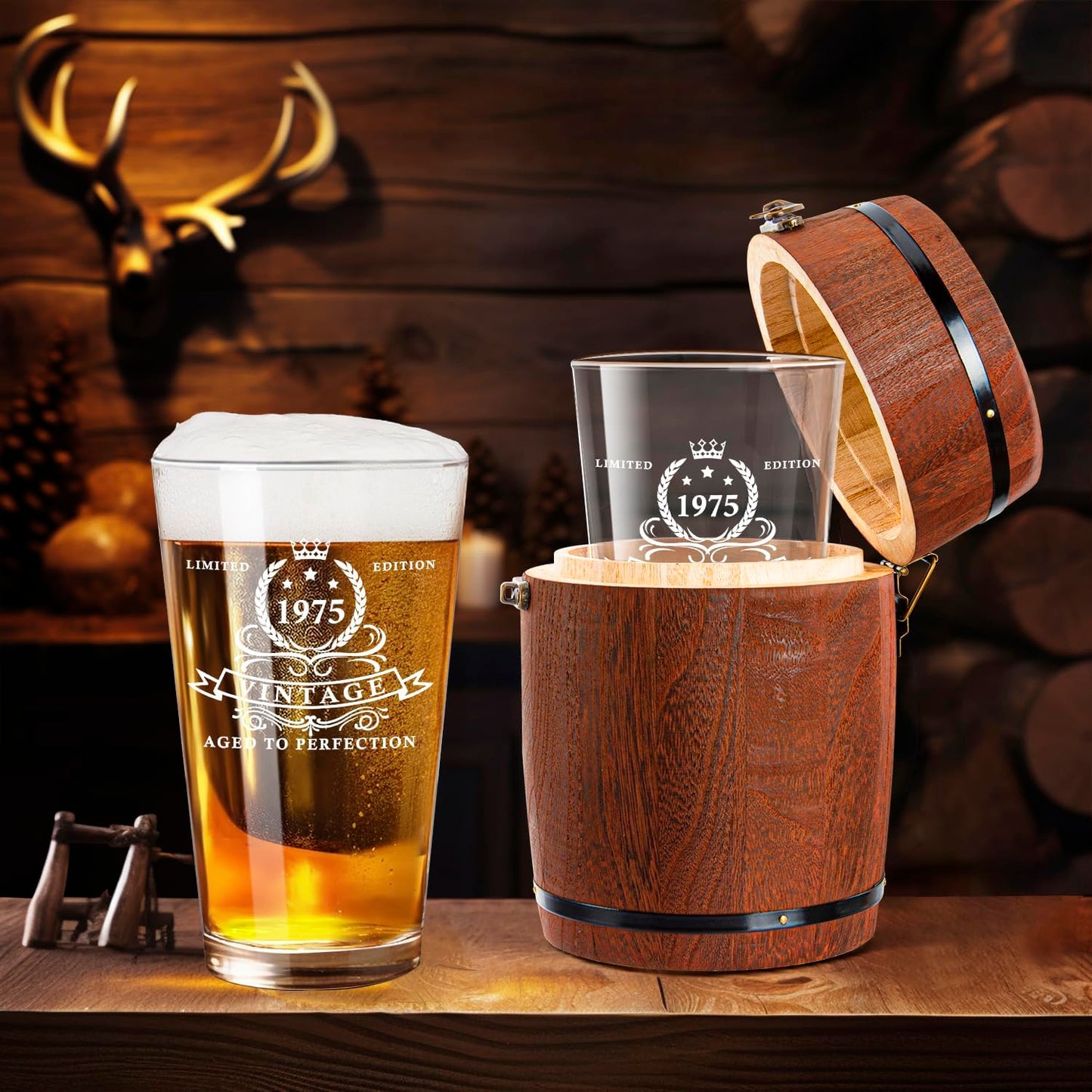 LIGHTEN LIFE 50th Birthday Gifts for Men 16oz,1975 Beer Glass in Barrel Box,50th Birthday Beer Glass,50th Birthday Gift Ideas,1975 Pint Glass for 50 Years Old Dad,Husband,50th Beer Glass