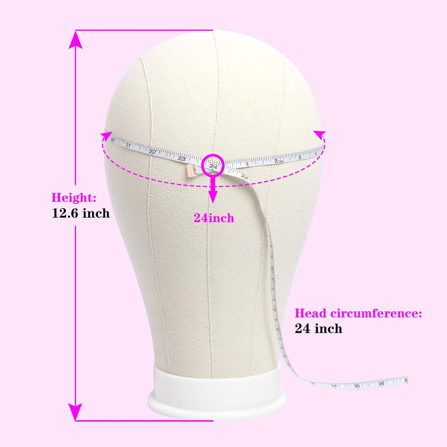 Bileaf 24 Inch Canvas Block Mannequin Wig Head With Stand for Styling Mannequin Head for Wigs Set Display with Mount Holes(Cream