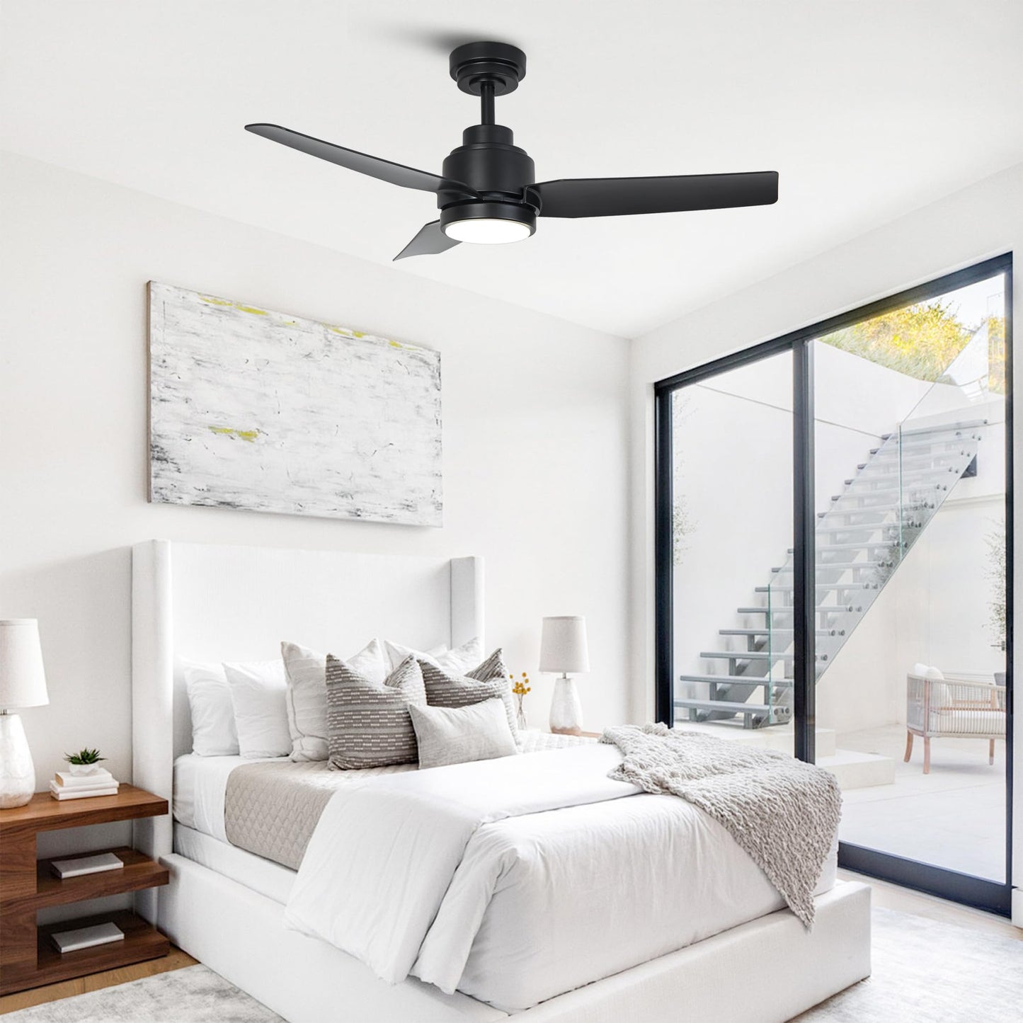 Ceiling Fans With Lights And Remote, 42 Inch Black Modern Ceiling Fan With Remote/App Control, Indoor Outdoor Ceiling Fans For B