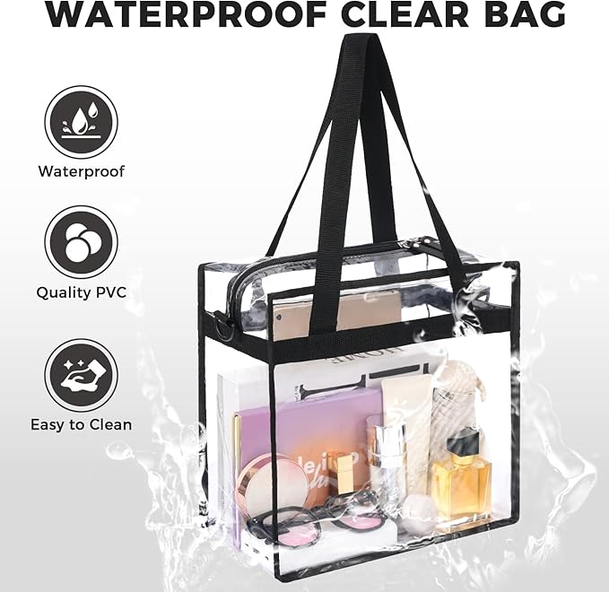 BAGAIL Clear Bags 12x6x12 Stadium Approved Clear Tote Bag with Zipper Closure Crossbody Shoulder Bag with Adjustable Strap
