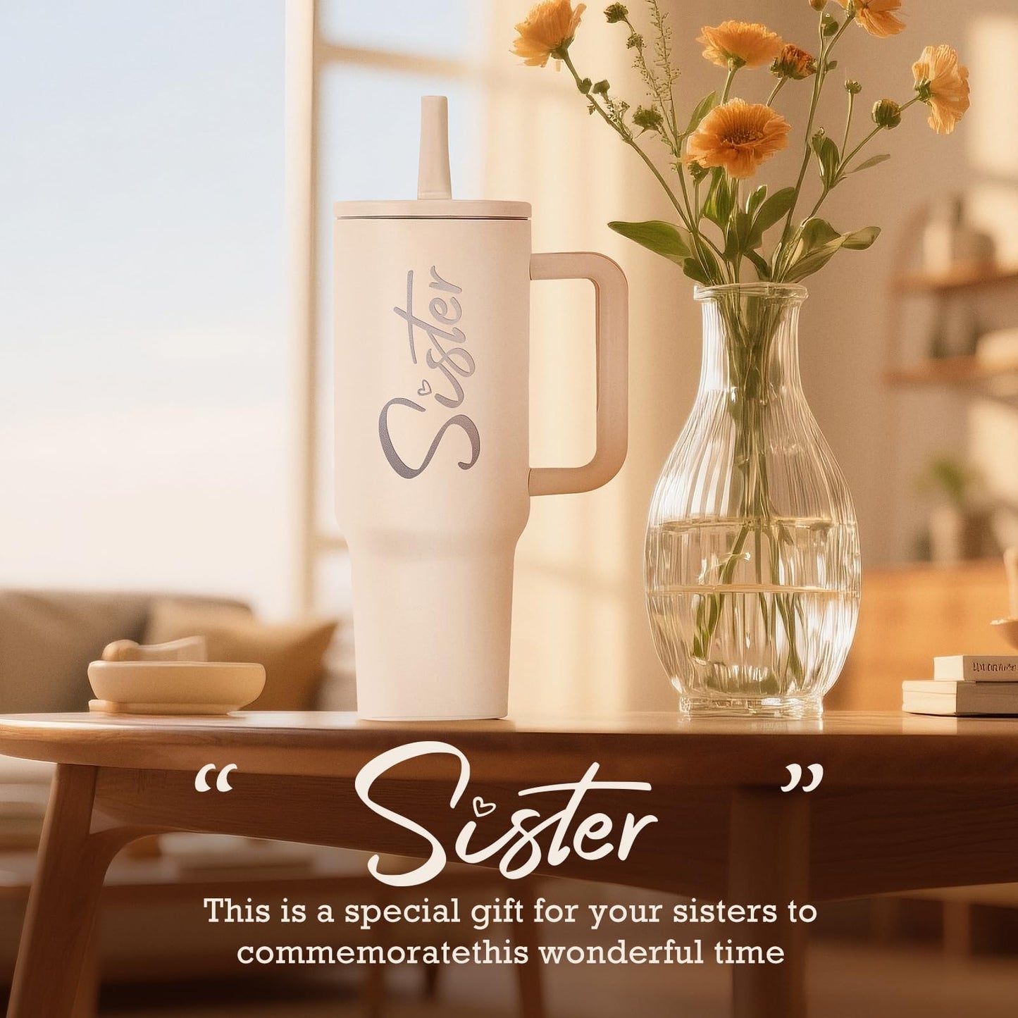 Sister Tumbler 40 oz Cup with Lids Straws Unique Sister in Law Birthday Gifts Present for Thanksgiving Christmas Wedding from Brother