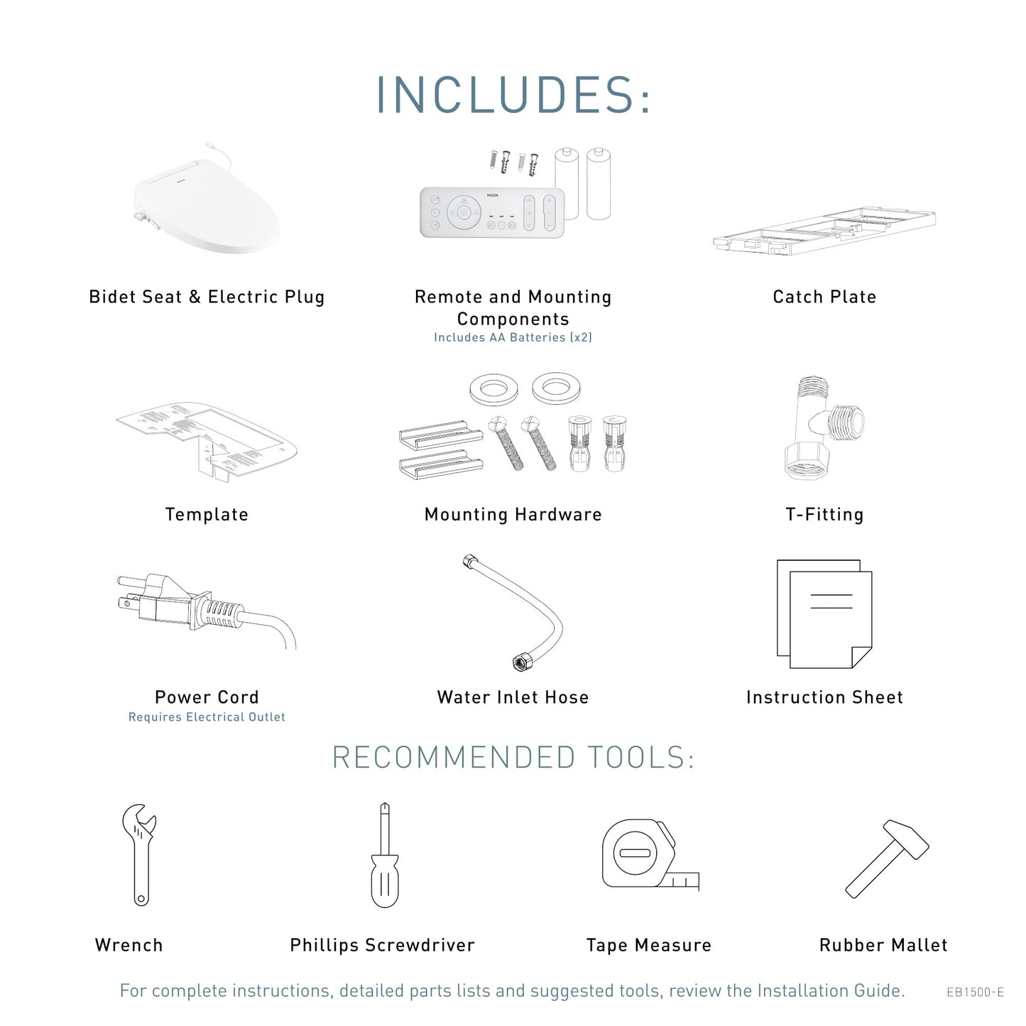 Moen EB1500-E 3-series Electronic Bidet Toilet Seat with Heated Seat and Remote Control - White, Adjustable Temperature and Pressure, Self-cleaning Nozzle, Comfort, Hygienic