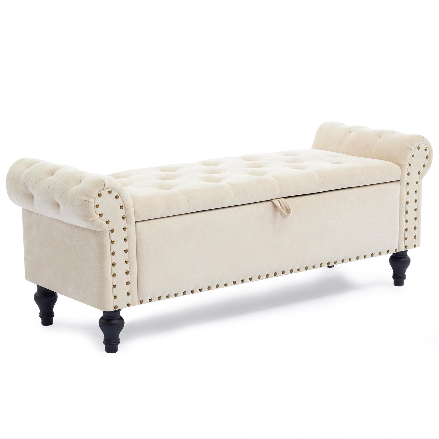 Howjoe 51" Bedroom Storage Bench, End of Bed Bench, Chenille Upholstered Benches, Ottoman with Storage, Window Benches with Rolled Arm and Nailhead Trim for Living Room, Entryway, Beige