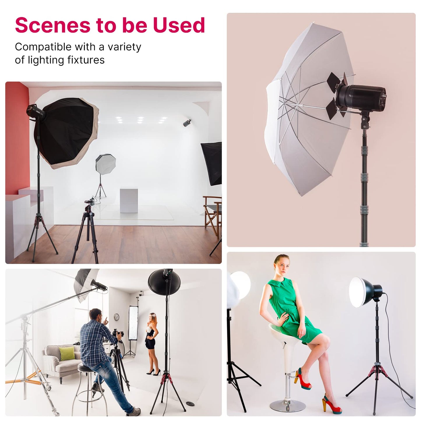 Ulanzi Light Stand Carbon Fiber Mt-49, Adjustable Tripod Stand For Photography With Phone Clip, 194Cm/76.4Inch Studio Sturdy Tri