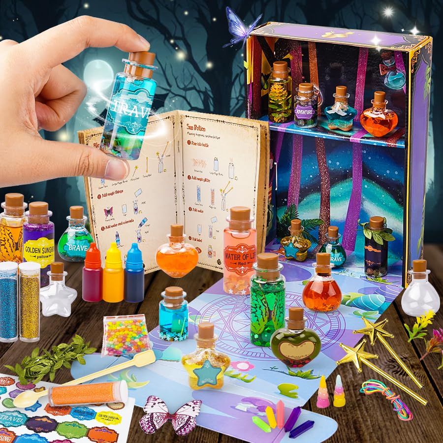 JEEKALO Fariy Magic Glow Potion Set Kits for Kids, Magic Kids Mix Potion DIY Making kit 22 Bottles, Creative Toy Art Craft Set Christmas Birthday Present for Girls Boys Age 6 7 8 9 10 11 12