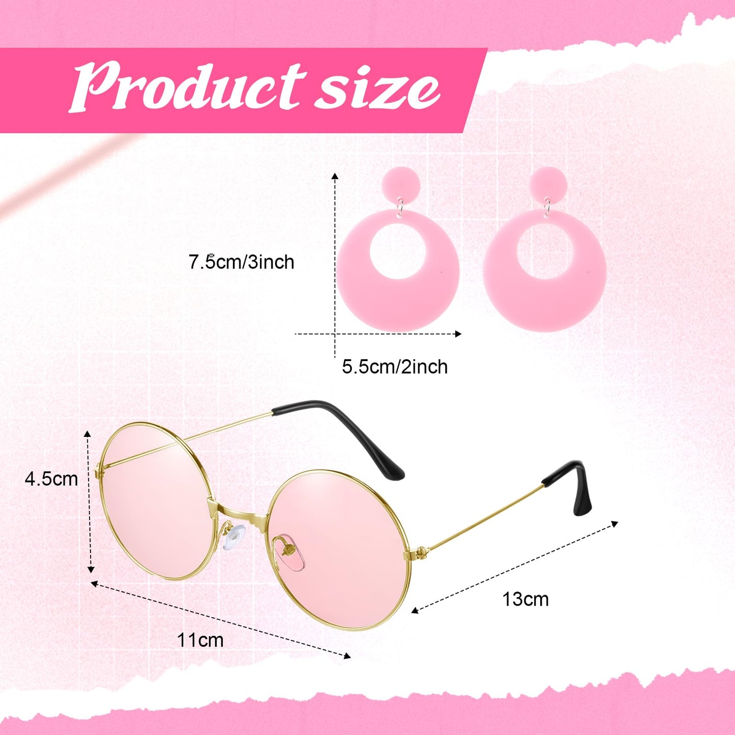Leumoi 6 Pcs 60s 70s Disco Outfit Women Hippie Costume Accessories Flared Pants Headband Earrings Sunglass (Sweet,XX-Large)