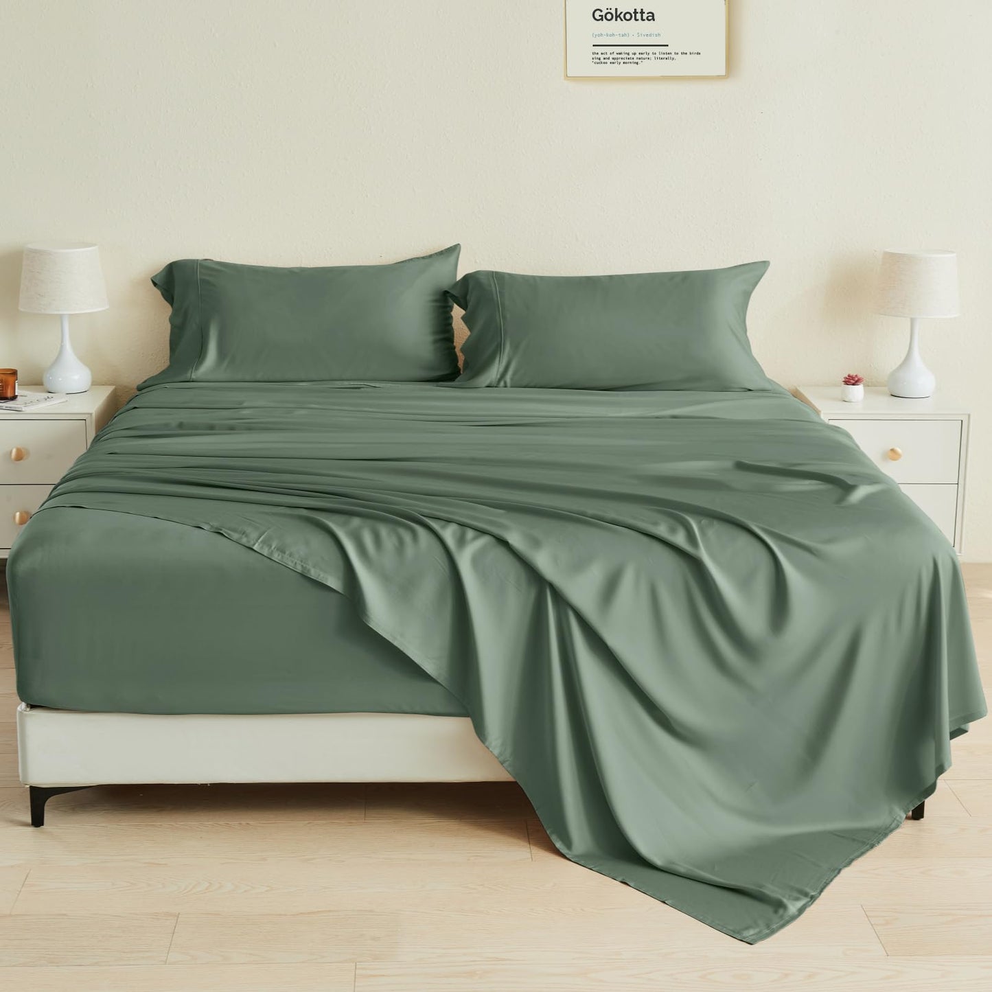 GOKOTTA King Size Sheets Set,Breathable Soft Sheets King Size,16” Pocket King Sheets with Elastic Corner Straps,Moisture Wicking,Double Stitching